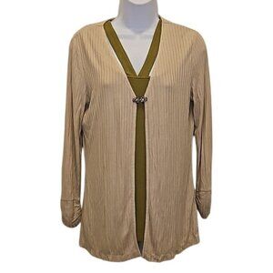 Doe & Rae Cardigan Size Small New Ribbed Tan Ruched Office Layering Stretch
